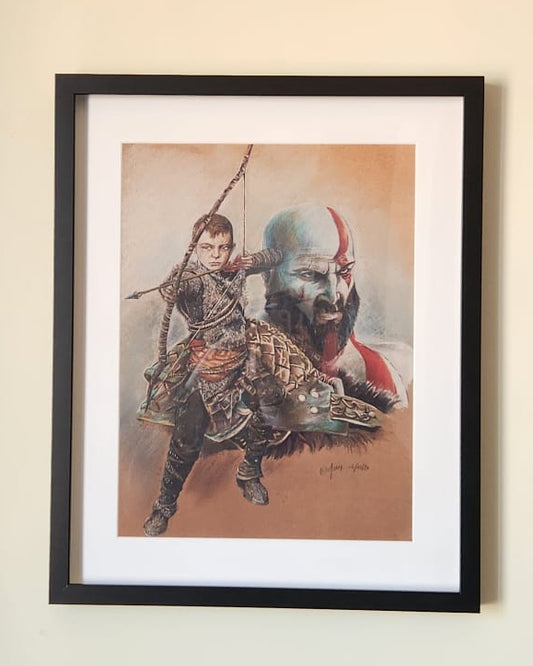 Cadre en Bois : Kratos et Atreus